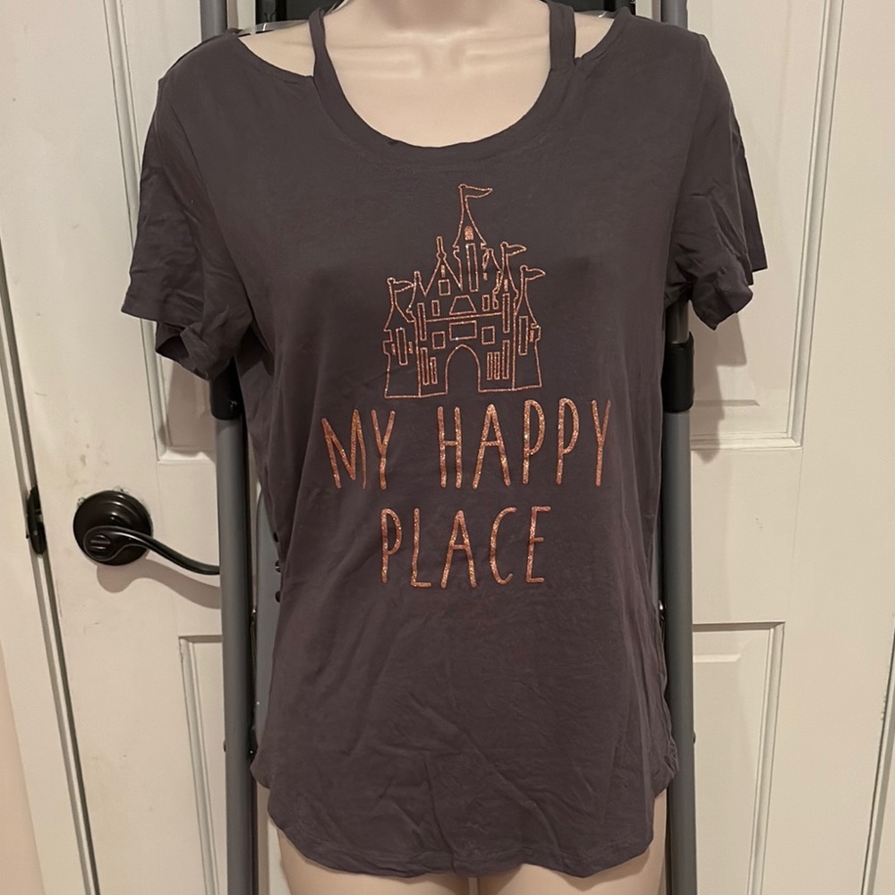Disney Gray T-Shirt with 'My Happy Place' Glitter Castle Small
